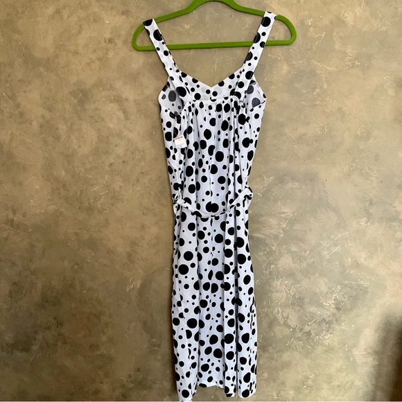 Vintage 80s Polka Dot Belted Smock Bib Dress - Picture 3 of 7